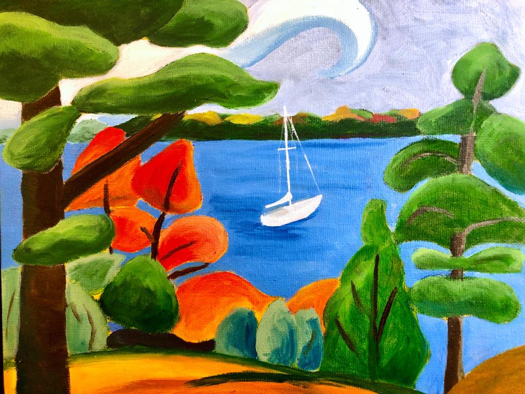 Autumn Sailboat, Niagara River. Oil on canvas panel, 8 x 10"