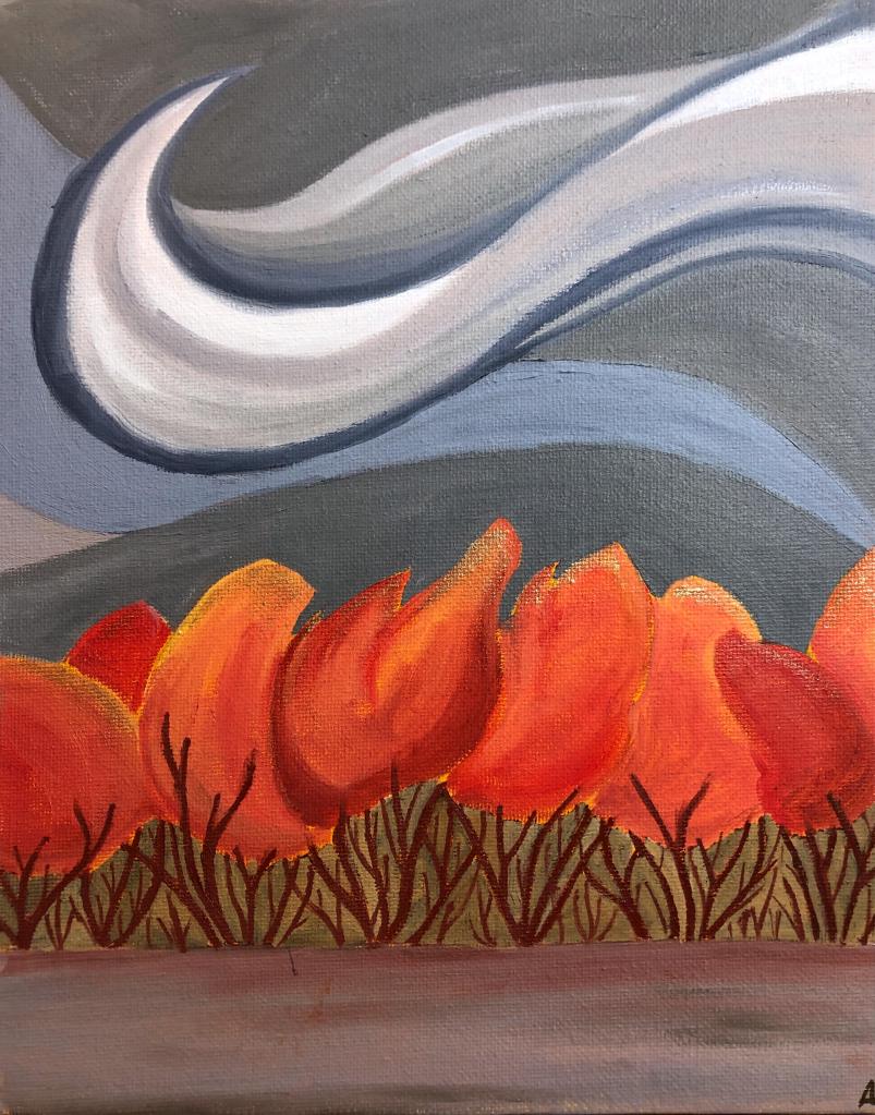 Autumn Flame--Serviceberries. Oil on canvas panel, 8 x 10"