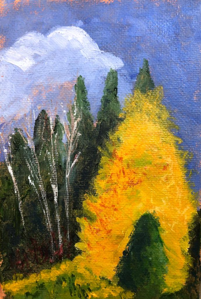 Golden Tamarack, Algoma. Oil on canvas panel, 5 x 7"